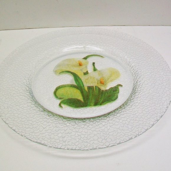Textured Glass Plate Hand Painted Lilly 13" Israel - Picture 1 of 3